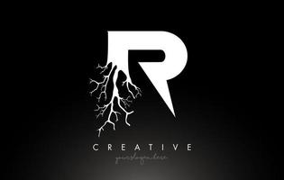 lettera r design logo con ramo di un albero creativo. r lettera albero icona logo vettore