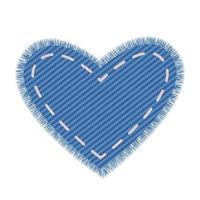 a forma di cuore in denim azzurro. tor design per tessuto. patchwork di texture jeans realistici per etichetta o tag. vettore