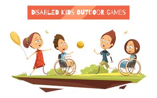 Giochi all&#39;aperto di illustrazione di bambini disabili vettore