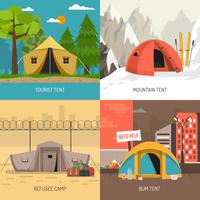 Camping Tent Concept 4 Icons Square Composition vettore