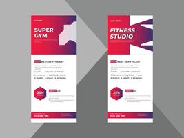 modello di progettazione banner roll up palestra. poster fitness roll up design volantino. poster per eventi sportivi roll up palestra, volantino promozionale dl per studio fitness vettore