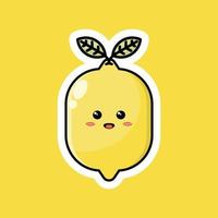 simpatico personaggio dei cartoni animati di frutta con espressione sorridente felice. disegno vettoriale piatto perfetto per icone promozionali, mascotte o adesivi. illustrazione del viso di frutta limone giallo.