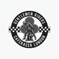 vettore dell'illustrazione del distintivo del logo del motociclo del caferacer del club dei gentlemen