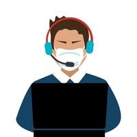 call center dell'agente uomo con maschera facciale vettore