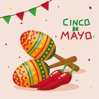 maracas messicani e peperoncino di cinco de mayo disegno vettoriale