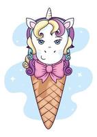 simpatica icona gelato unicorno vettore