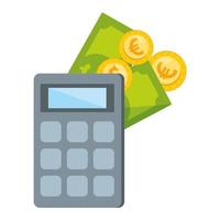 calcolatrice matematica con banconote e monete vettore