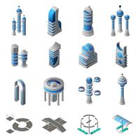 Set di icone isometriche città futura vettore