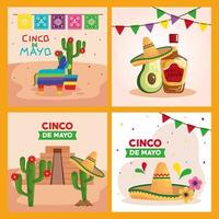 set di icone messicane del disegno vettoriale di cinco de mayo