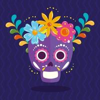 teschio messicano con disegno vettoriale corona di fiori