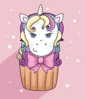 cupcake di testa di unicorno carino vettore