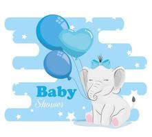 biglietto per baby shower con elefanti e icone vettore