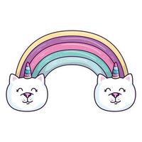 simpatico arcobaleno con gatti unicorni icona isolata vettore