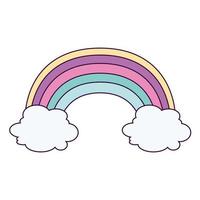 simpatico arcobaleno con nuvole isolate icona vettore