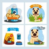 set poster del negozio di animali veterinario con icone vettore