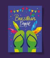 poster del carnevale brasiliano con infradito e decorazioni vettore