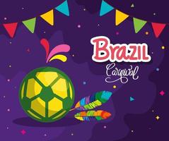 poster del carnevale brasiliano con pallone da calcio e decorazioni vettore