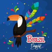 poster del carnevale brasiliano con tucano e decorazione vettore