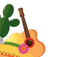 cappello messicano isolato cactus e chitarra disegno vettoriale