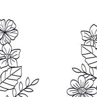 cornice di fiori con foglie icona stile linea vettore