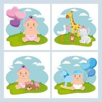 imposta icone carine di baby shower vettore
