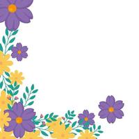 cornice di fiori gialli e viola con foglie vettore