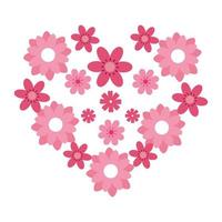 cuore di fiori carini icona di colore rosa isolato vettore