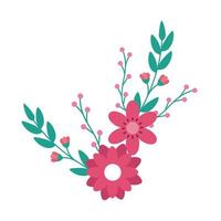 simpatici fiori rosa con rami e foglie vettore