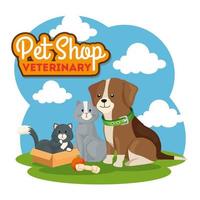 veterinario del negozio di animali con gatti e cani carini vettore