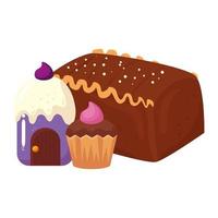 deliziosa torta al cioccolato con cupcakes vettore