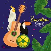 poster del carnevale brasile con pappagallo e icone tradizionali vettore