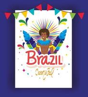 poster del carnevale brasile con ballerino esotico con decorazione vettore