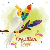 poster di carnevale brasiliano con pappagallo e decorazione vettore