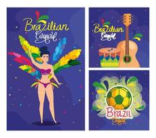 set di poster carnevale brasile con decorazioni vettore
