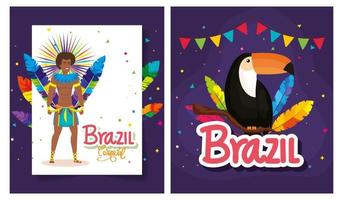 set poster del carnevale brasiliano con decorazioni vettore