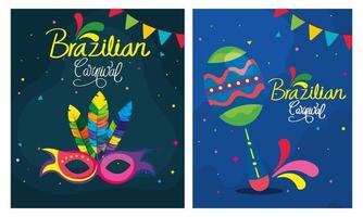 set poster del carnevale brasiliano con decorazioni vettore