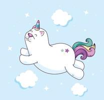 simpatico gatto unicorno fantasia con nuvole vettore
