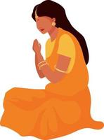 donna in sari che prega carattere vettoriale semi piatto a colori