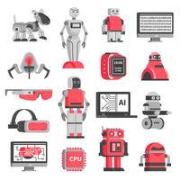 Set di icone decorative di intelligenza artificiale vettore
