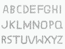 chicchi di caffè alfabeto disegno a mano su sfondo bianco. vettore