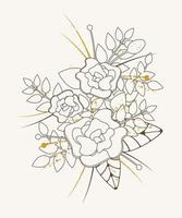 botanica floreale. schizzo di fiori di rose con foglie. illustrazione botanica di linea elegante in bianco e nero. vettore su sfondo bianco