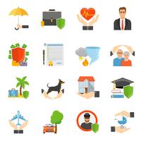 Set di icone piane di simboli di compagnie di assicurazione vettore