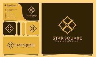minimalista ed elegante stella quadrata logo design illustrazione vettoriale con stile line art, modello di biglietto da visita azienda moderna