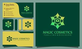 cosmetici magici d'oro bellezza fiore loto lusso loghi design illustrazione vettoriale con linea arte stile vintage, moderno modello di biglietto da visita aziendale