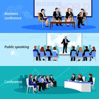 Conference Public Speaking 3 Flat Banners vettore