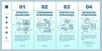 modello vettoriale di onboarding di strategie aziendali. raggiungimento degli obiettivi. imbuto di conversione. commercializzazione, sviluppo. sito mobile reattivo con icone. schermate dei passaggi della procedura dettagliata della pagina Web. concetto di colore rgb