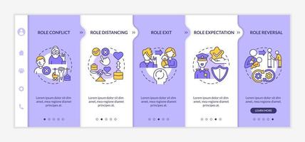 modello di vettore di onboarding del concetto di ruoli sociali. sito mobile reattivo con icone. procedura dettagliata della pagina web 5 schermate di passaggio. posizionare l'attività nel concetto di colore della comunità con illustrazioni lineari