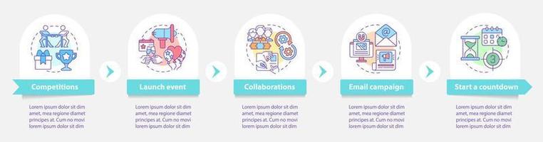 modello di infografica vettoriale coinvolgente client di avvio. elementi di design del profilo di presentazione aziendale. visualizzazione dei dati con 5 passaggi. grafico delle informazioni sulla sequenza temporale del processo. layout del flusso di lavoro con icone di linea
