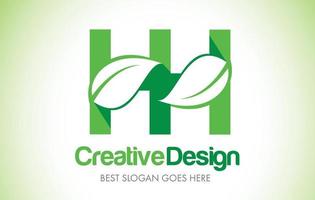 hh logo design lettera foglia verde. logo dell'illustrazione dell'icona della lettera di eco bio foglia. vettore