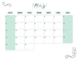 maggio elegante pianificatore mensile del calendario 2022 stampabile vettore